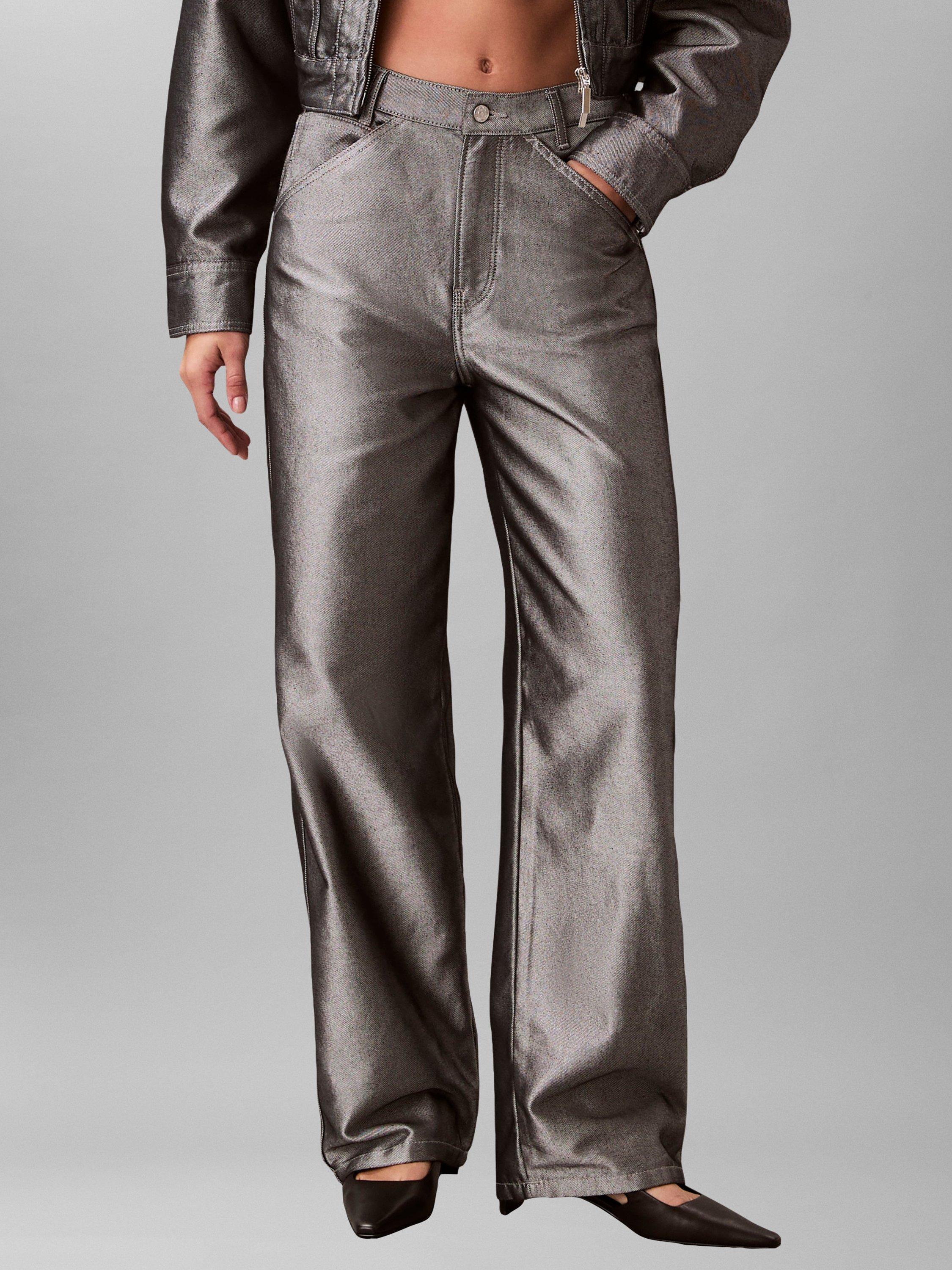 Product image 2 of 7, which shows Calvin Klein High Rise Tapered Jeans, Silver Shine, 28L