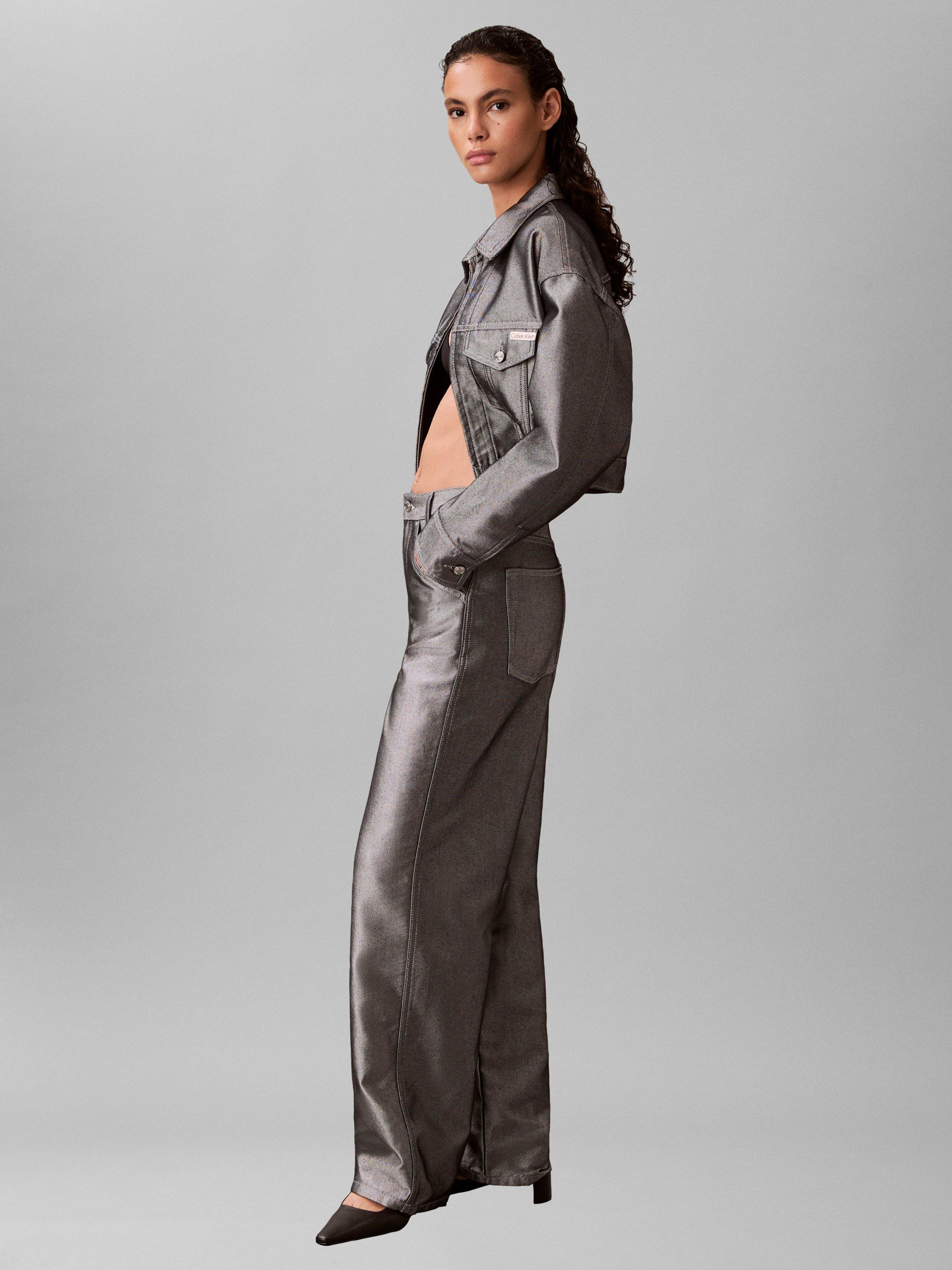 Product image 5 of 7, which shows Calvin Klein High Rise Tapered Jeans, Silver Shine, 28L