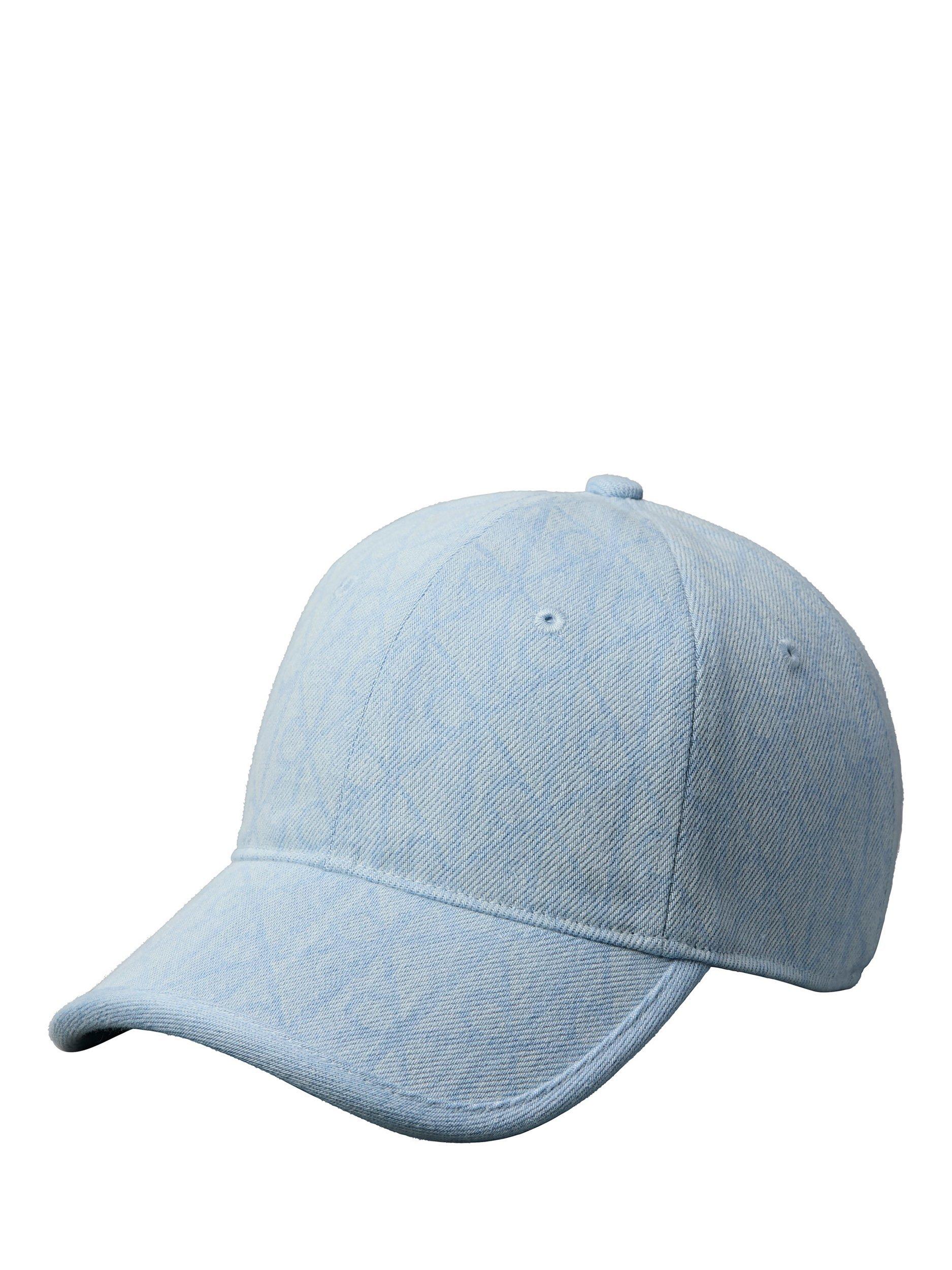 Product image 1 of 4, which shows Calvin Klein Burnout Emblem Logo Denim Baseball Cap, Light Wash Blue, One Size