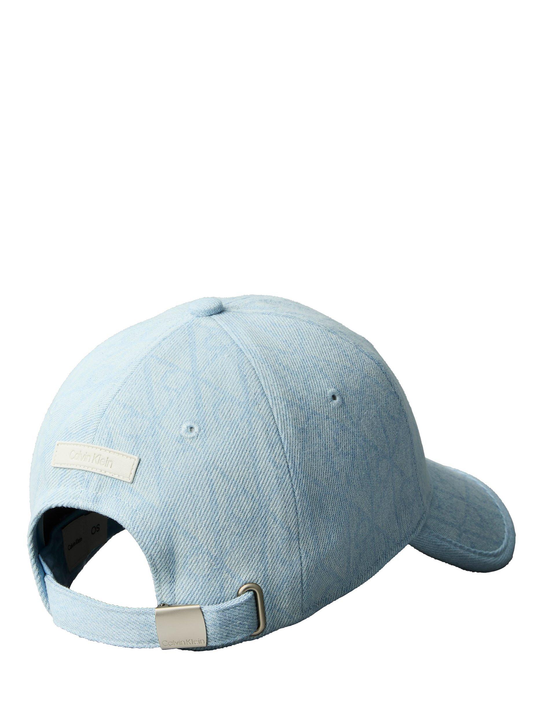 Product image 2 of 4, which shows Calvin Klein Burnout Emblem Logo Denim Baseball Cap, Light Wash Blue, One Size