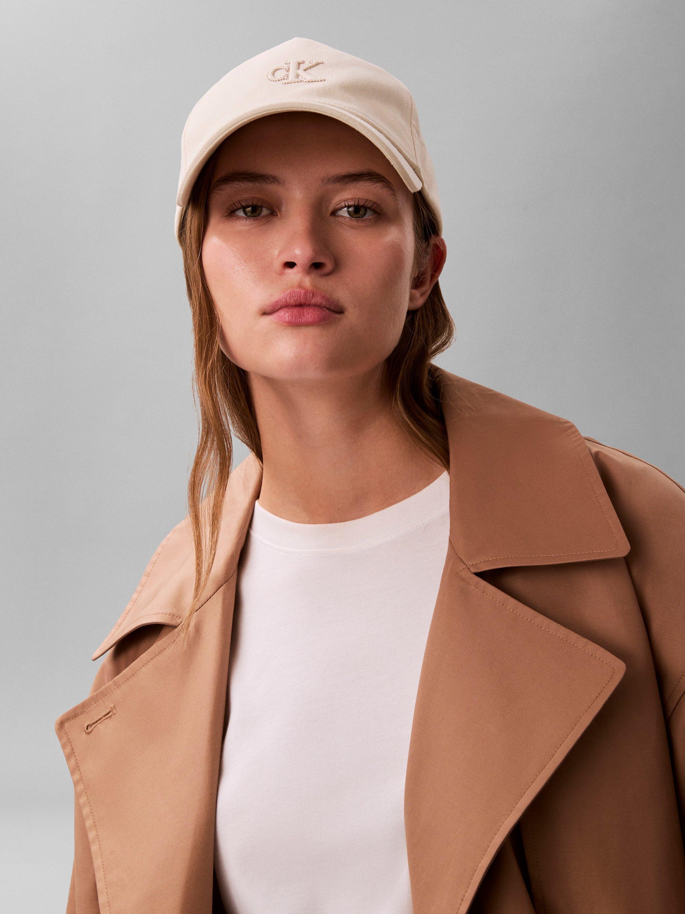 Product image 4 of 4, which shows Calvin Klein Shine Embroidered Monogram Baseball Cap, White Greige, One Size