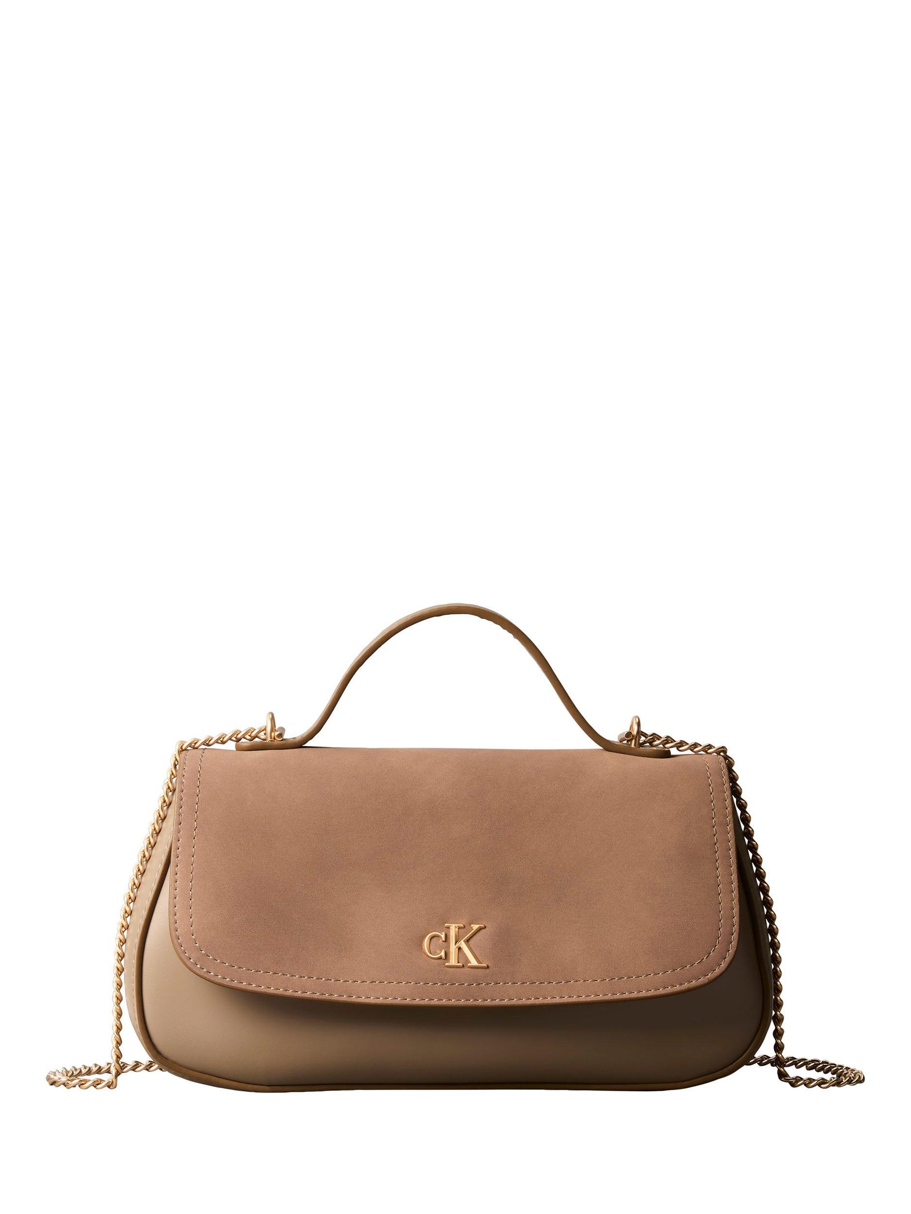 Product image 1 of 4, which shows Calvin Klein Monogram Flap Crossbody Bag, Desert Taupe, One Size