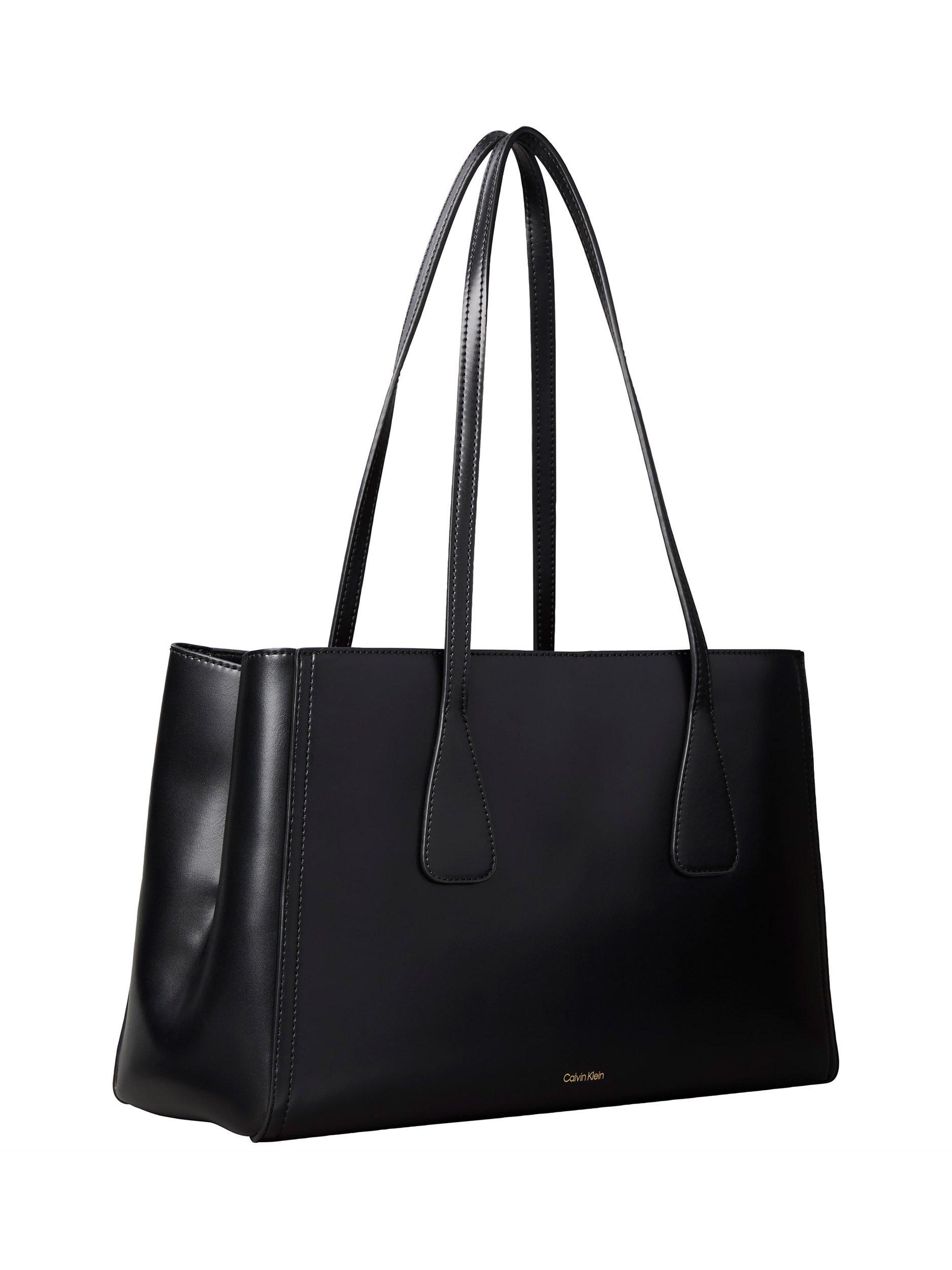 Product image 2 of 4, which shows Calvin Klein Monogram Logo Dual Handle Work Bag, Black/Antique Gold, One Size