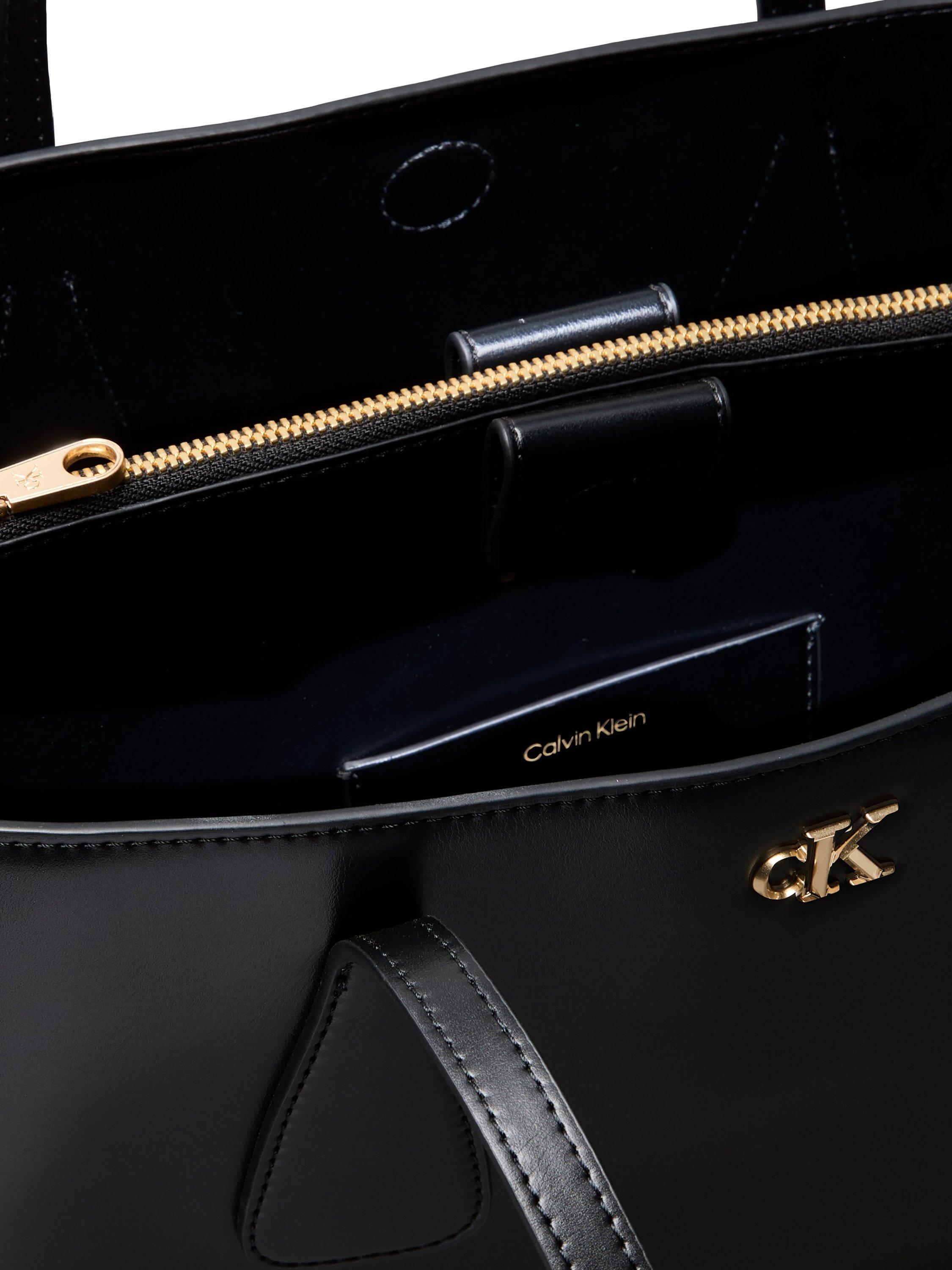 Product image 3 of 4, which shows Calvin Klein Monogram Logo Dual Handle Work Bag, Black/Antique Gold, One Size