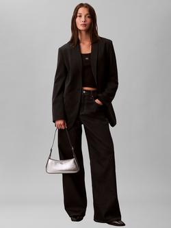 Calvin Klein Monogram Metallic Shoulder Bag, Silver - view 2, Silver