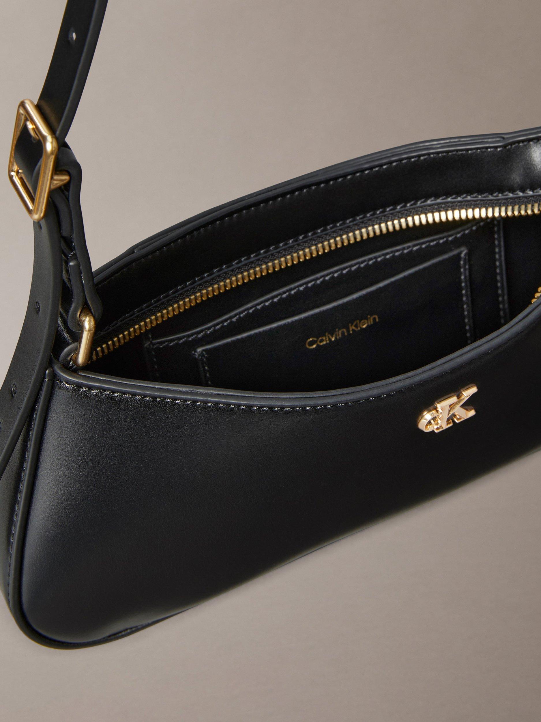 Product image 2 of 4, which shows Calvin Klein Monogram Logo Shoulder Bag, Black/Antique Gold, One Size