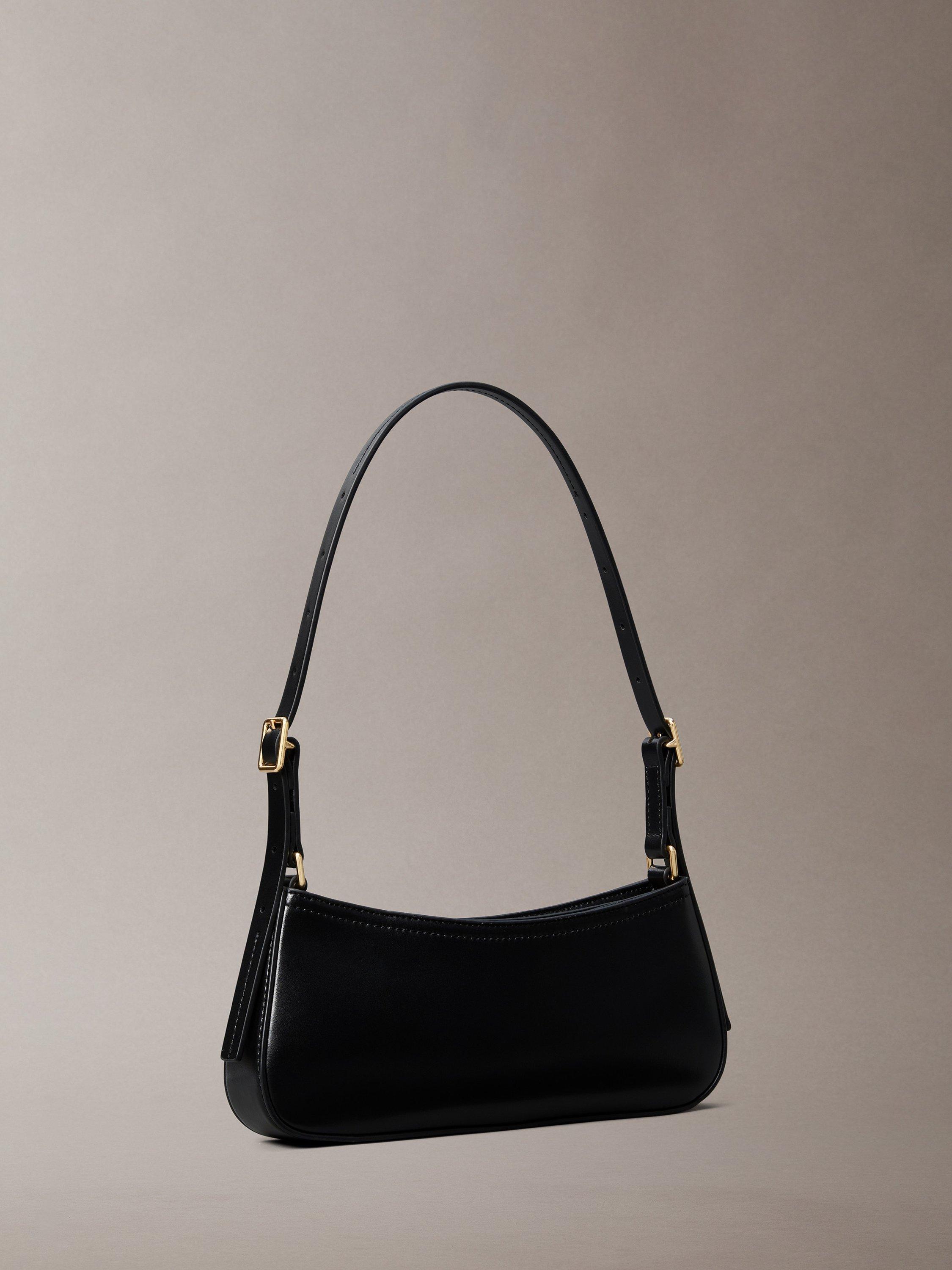 Product image 3 of 4, which shows Calvin Klein Monogram Logo Shoulder Bag, Black/Antique Gold, One Size