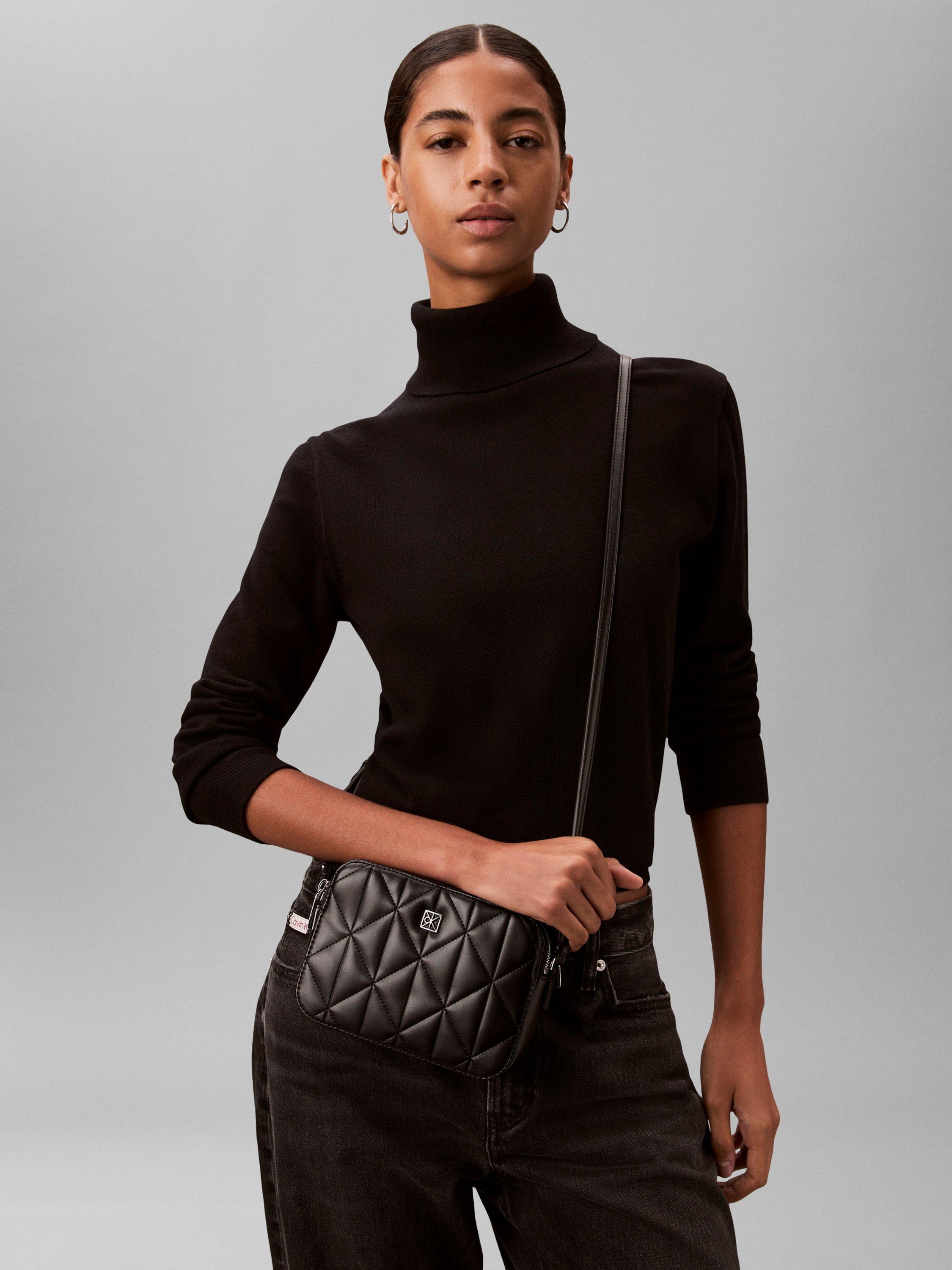 Product image 4 of 4, which shows Calvin Klein Logo Plaque Quilted Crossbody Bag, Black, One Size