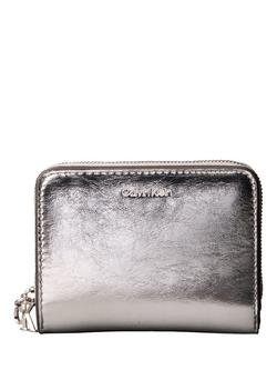 Calvin Klein Metallic Monogram Zip Purse, Silver, Silver