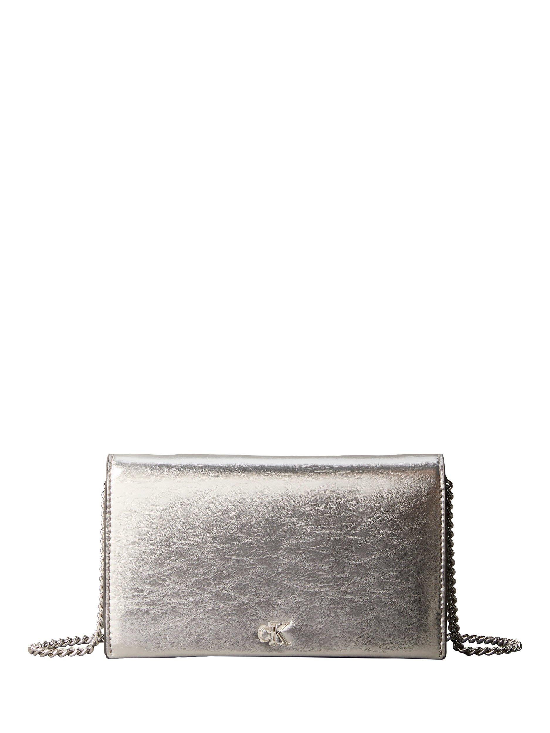 Product image 1 of 5, which shows Calvin Klein Monogram Metallic Chain Wallet, Silver, One Size