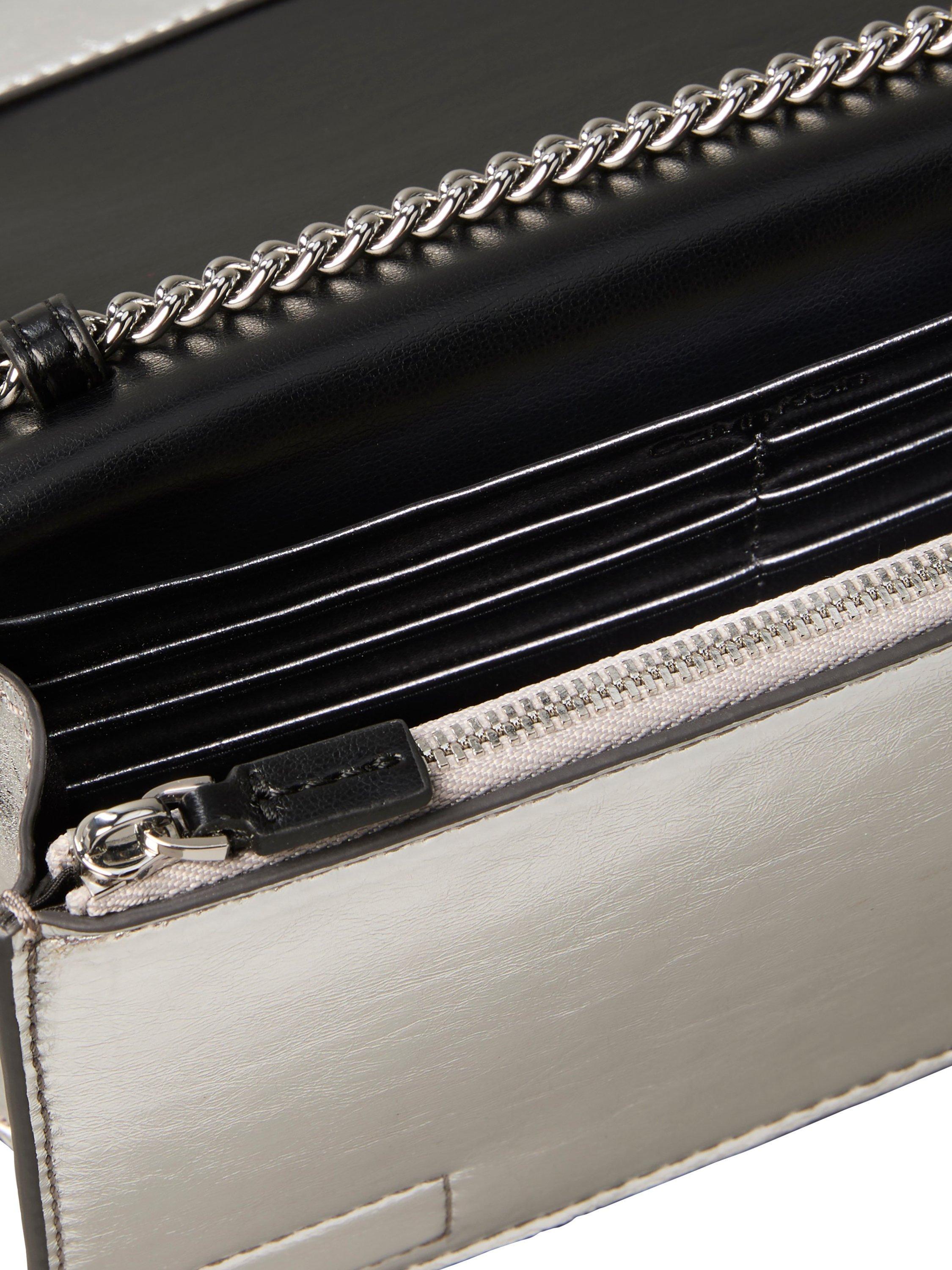 Product image 3 of 5, which shows Calvin Klein Monogram Metallic Chain Wallet, Silver, One Size