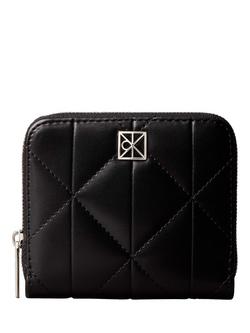 Calvin Klein Logo Plaque Quilted Purse, Black, Black