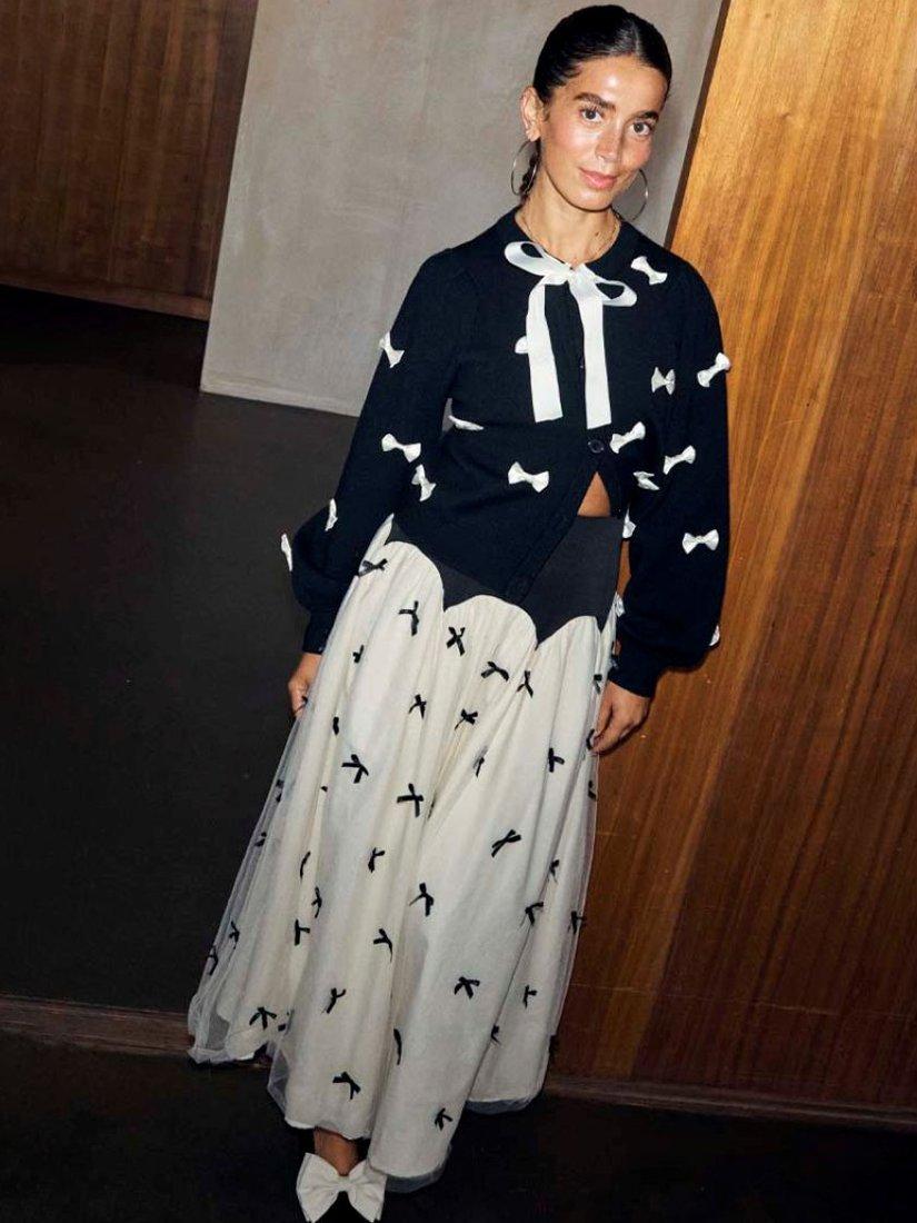 Product image 4 of 4, which shows Never Fully Dressed Sophie Bow Cardigan, Black, XS