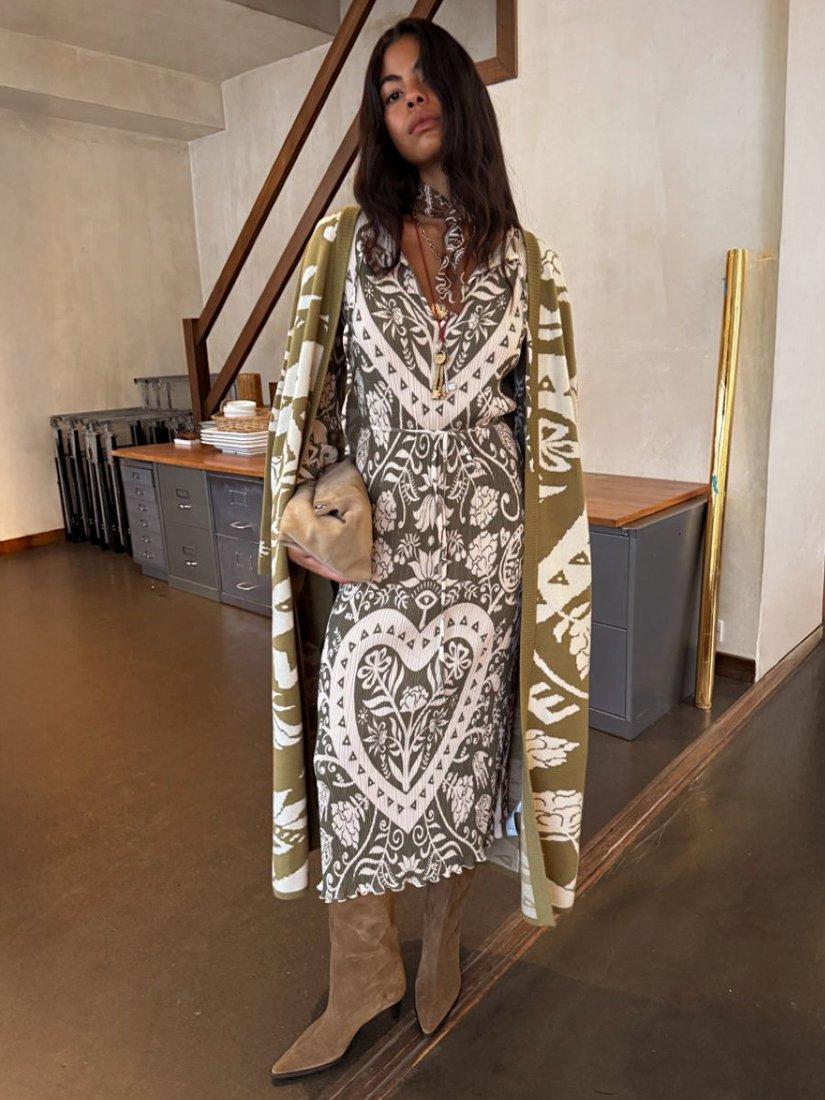 Product image 3 of 5, which shows Never Fully Dressed Amara Plisse Gaia Dress, Khaki, XS