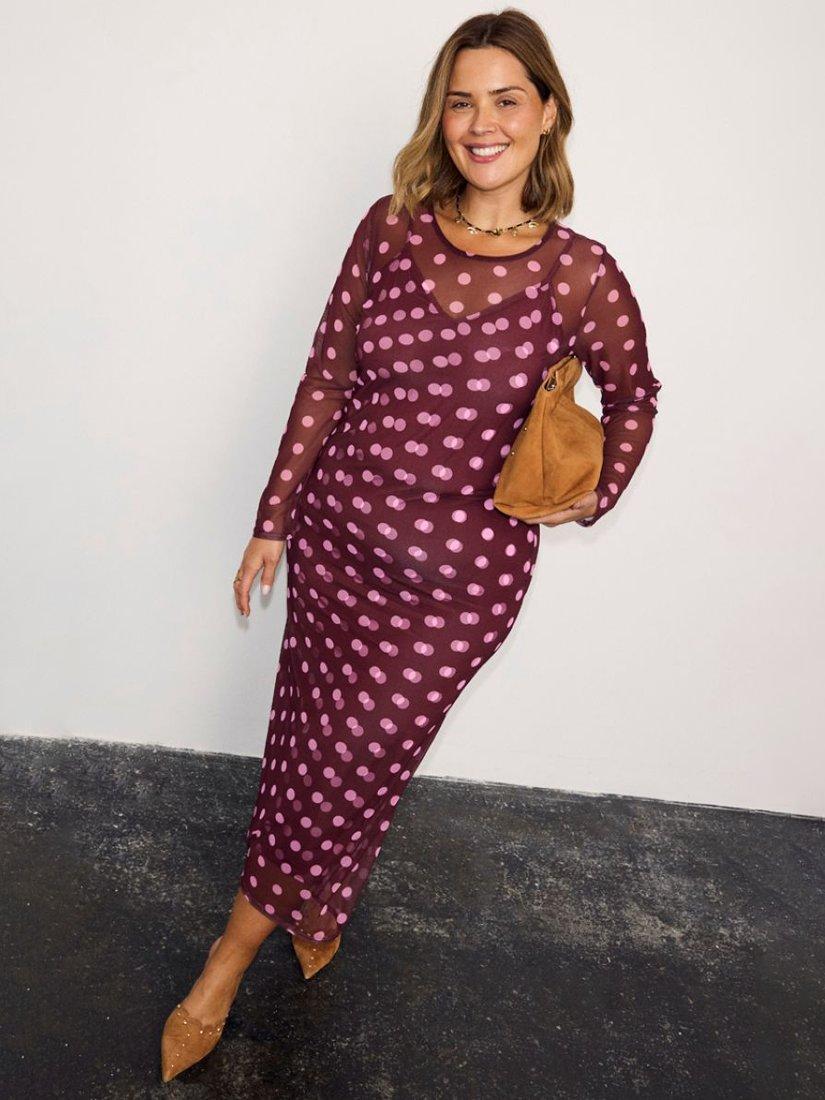 Product image 1 of 5, which shows Never Fully Dressed Polka Dot Mesh Dress, Red, 6