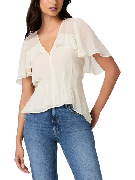 PAIGE Willa V-Neck Cape Top, White, White