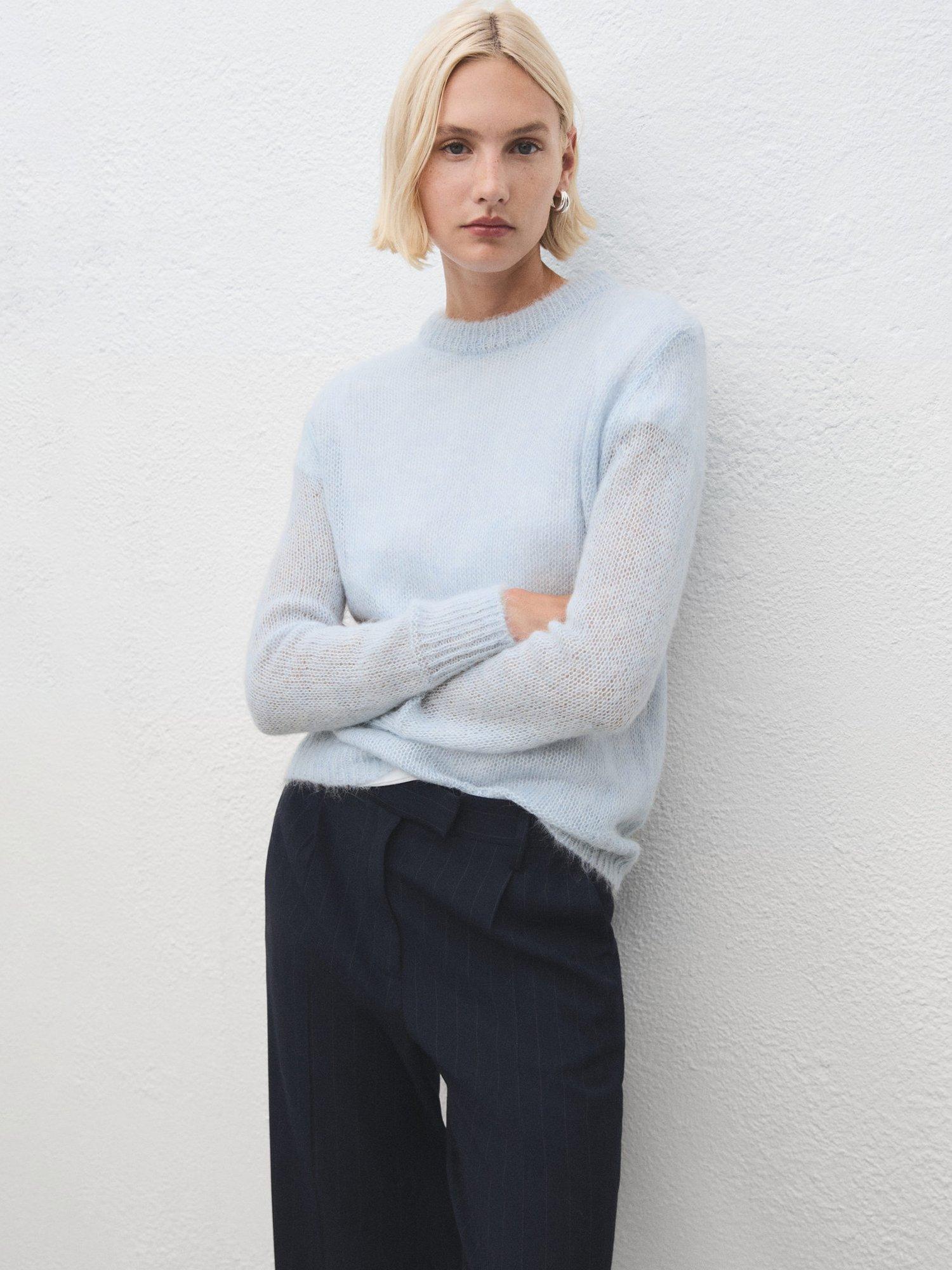 Mango Colorin Crew Neck Alpaca Blend Jumper, Light Blue