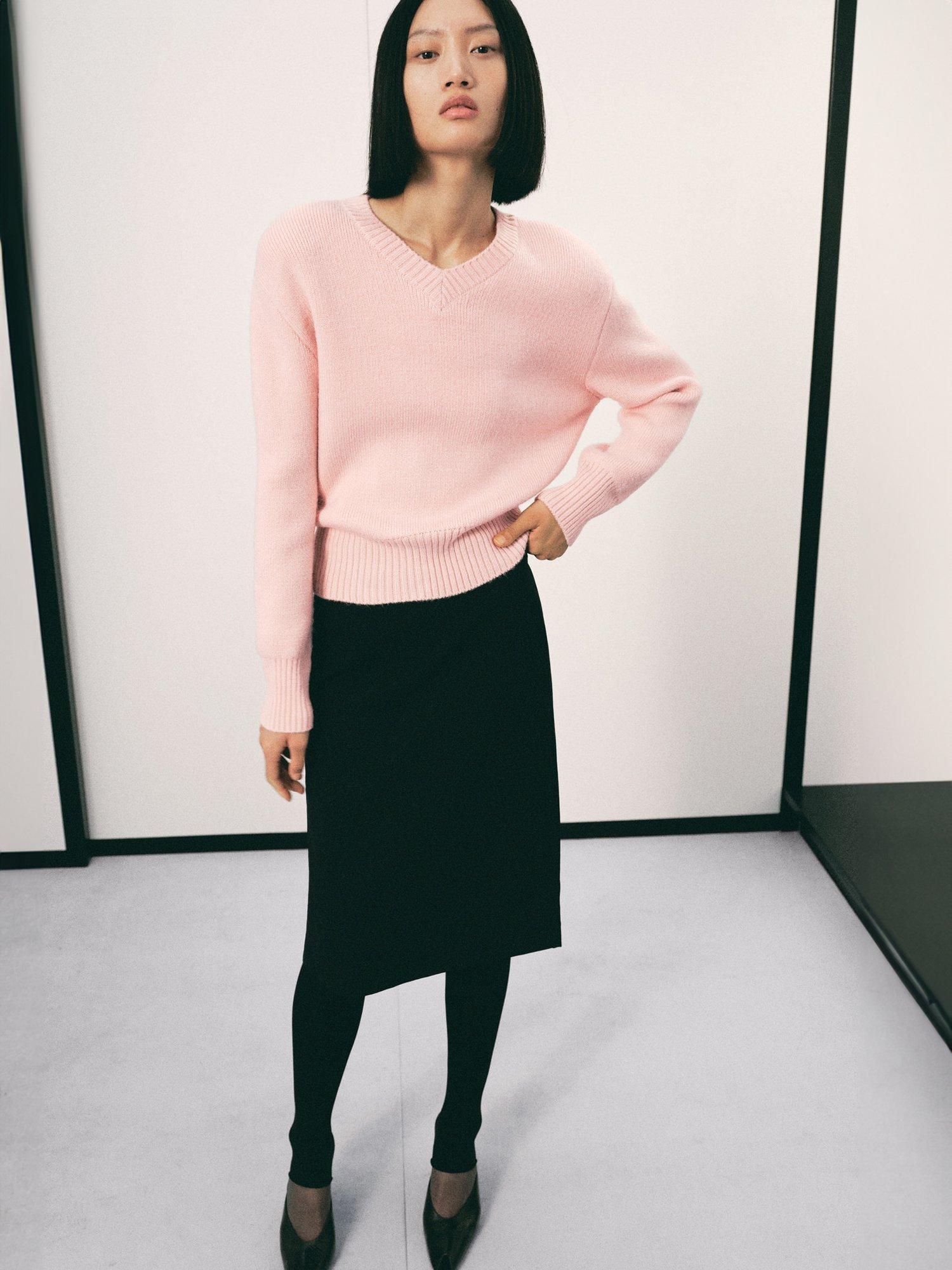 Product image 2 of 8, which shows Mango Wolfie V Neck Jumper, Light Pink, S