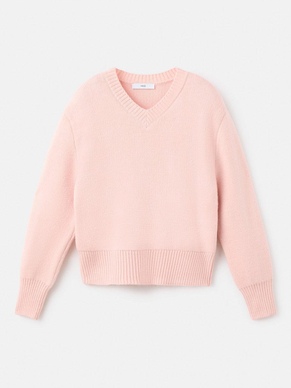 Product image 3 of 8, which shows Mango Wolfie V Neck Jumper, Light Pink, S