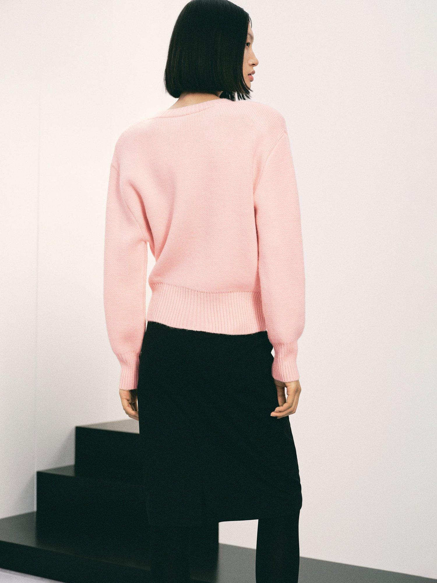 Product image 4 of 8, which shows Mango Wolfie V Neck Jumper, Light Pink, S