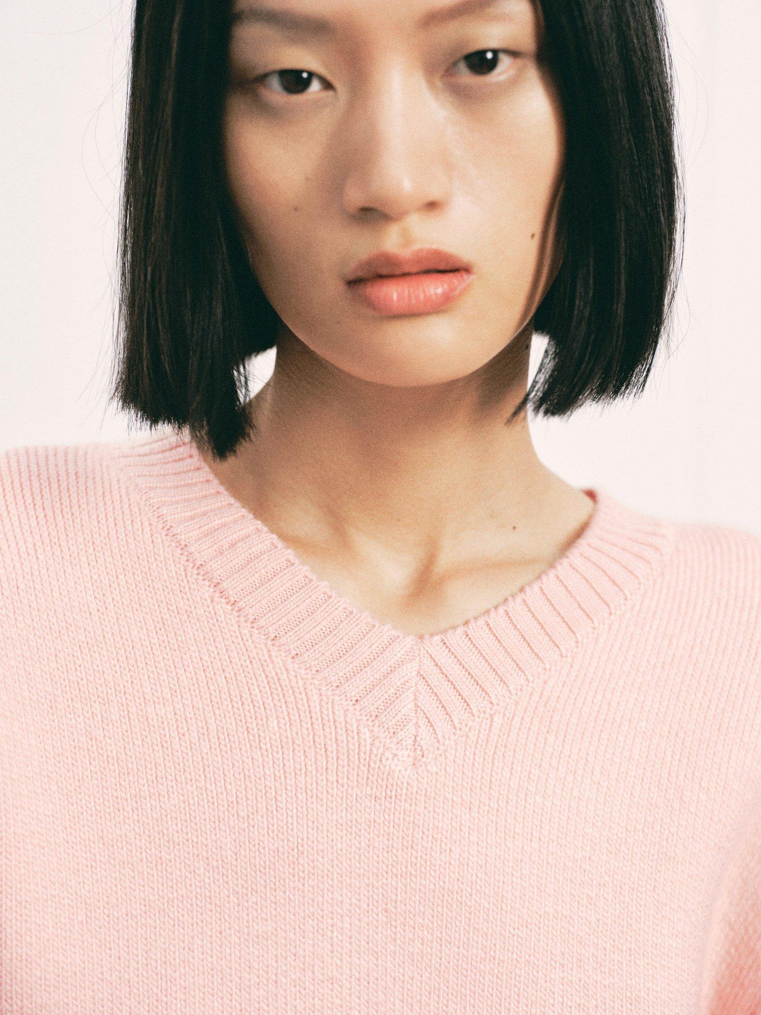 Product image 7 of 8, which shows Mango Wolfie V Neck Jumper, Light Pink, S
