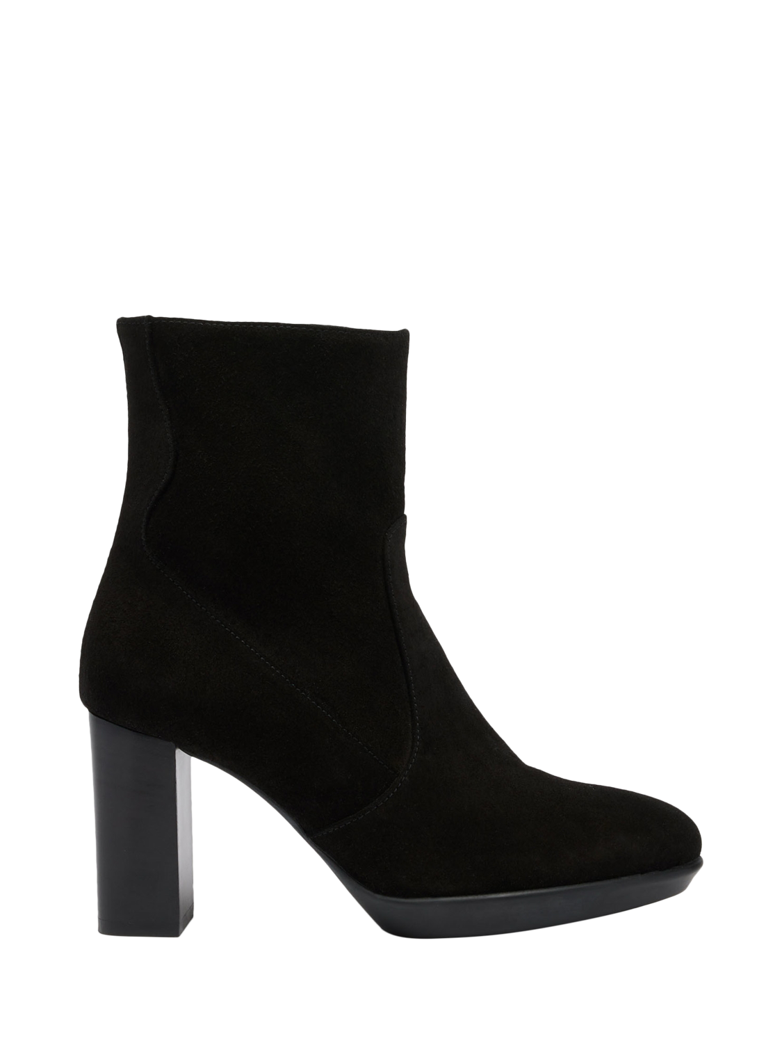 Product image 1 of 4, which shows Russell & Bromley Hatton Suede Heeled Platform Ankle Boots, Black, 4