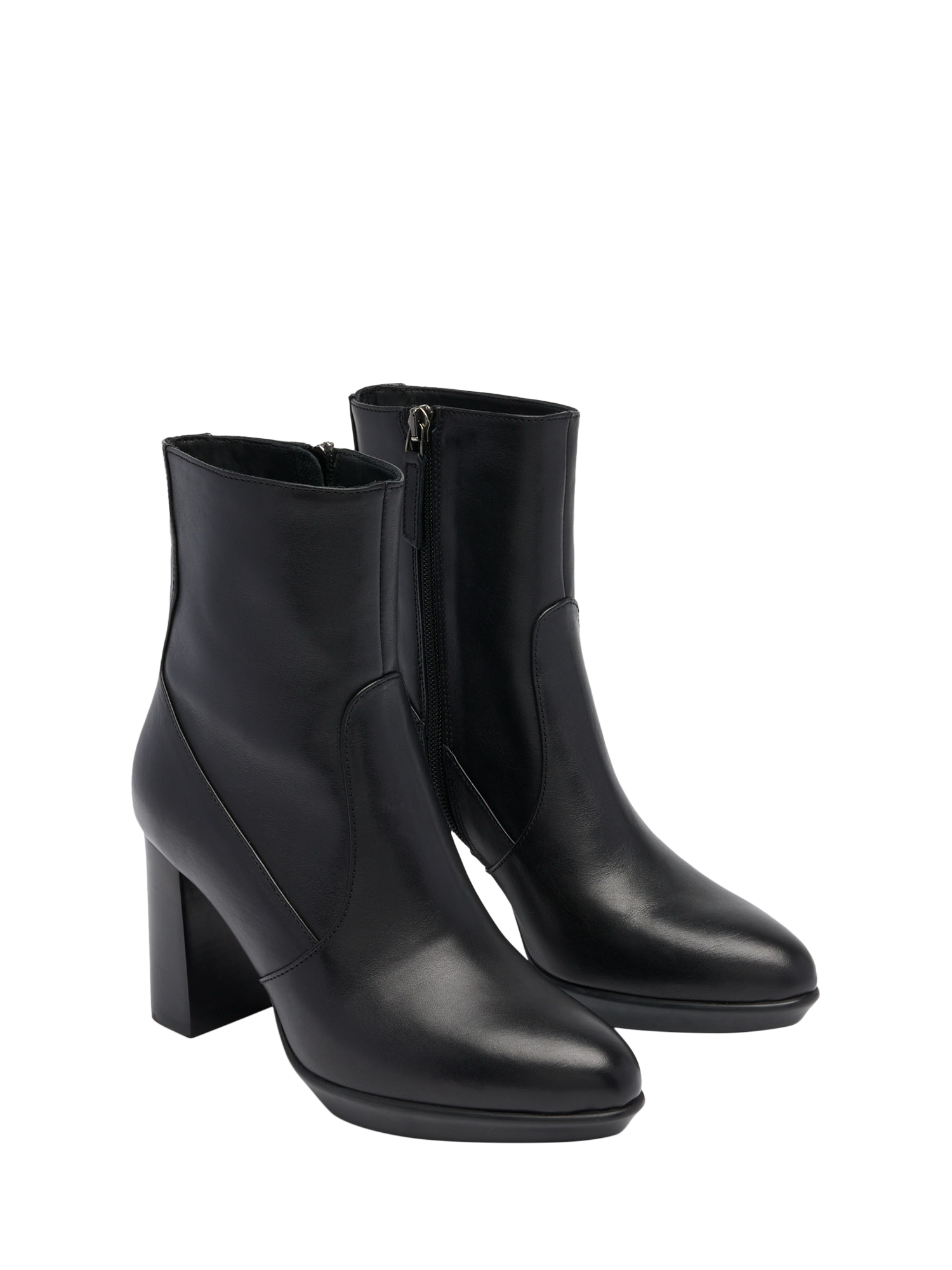 Product image 2 of 4, which shows Russell & Bromley Hatton Leather Heeled Platform Ankle Boots, Black, 6