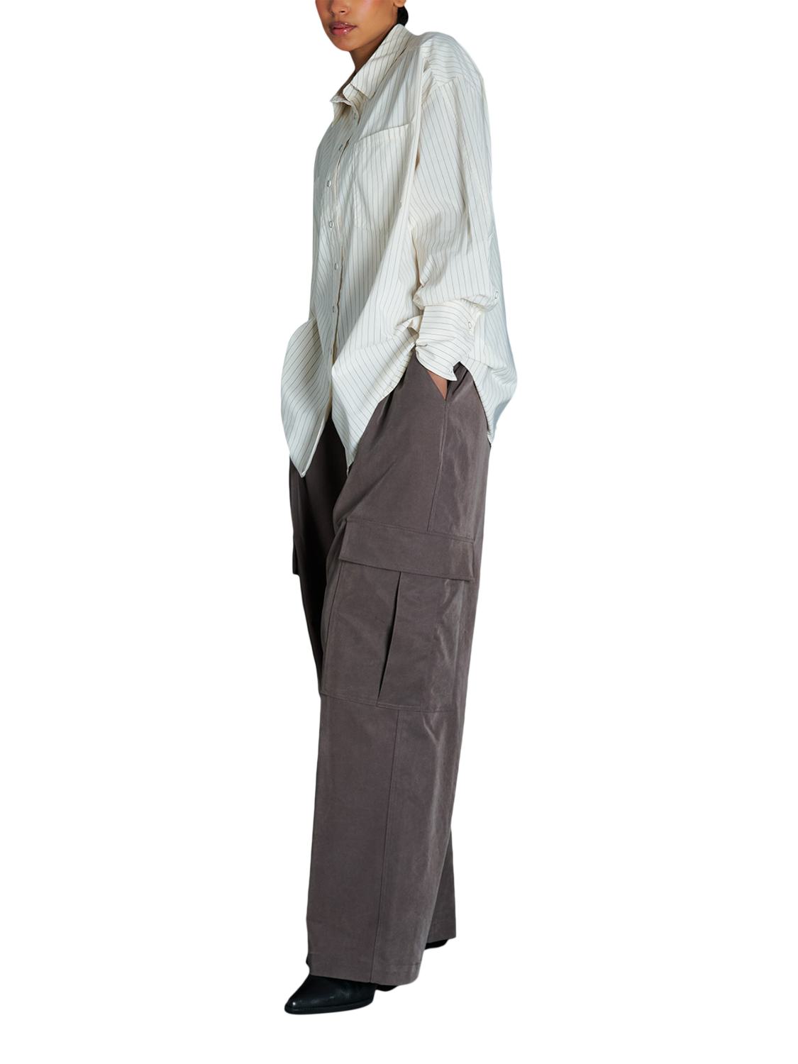 Product image 2 of 6, which shows EAST 42ND Utility Parachute Trousers, Mocha, L