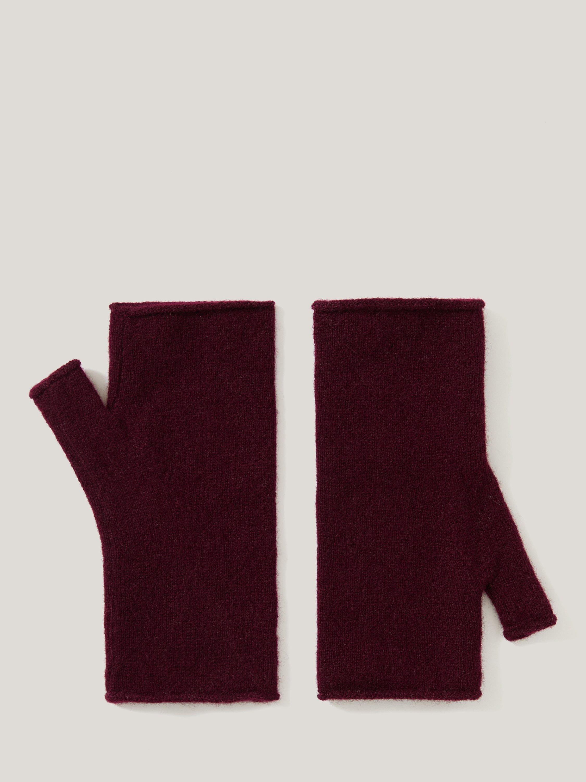 Product image 1 of 3, which shows Jigsaw Pure Cashmere Fingerless Gloves, Burgundy, One Size