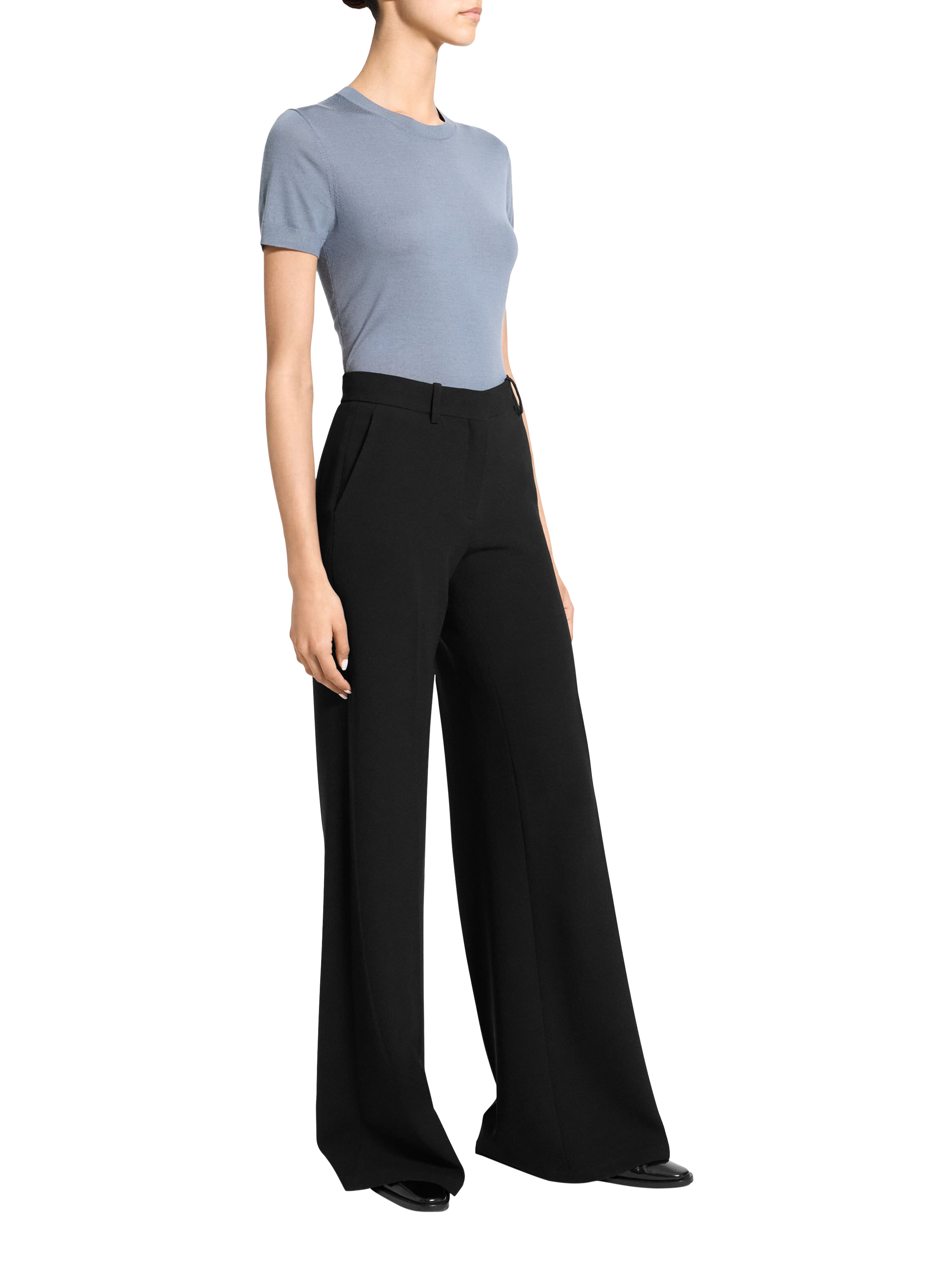 Product image 2 of 6, which shows Theory Fluid Crepe Flared Trousers, Black, 8