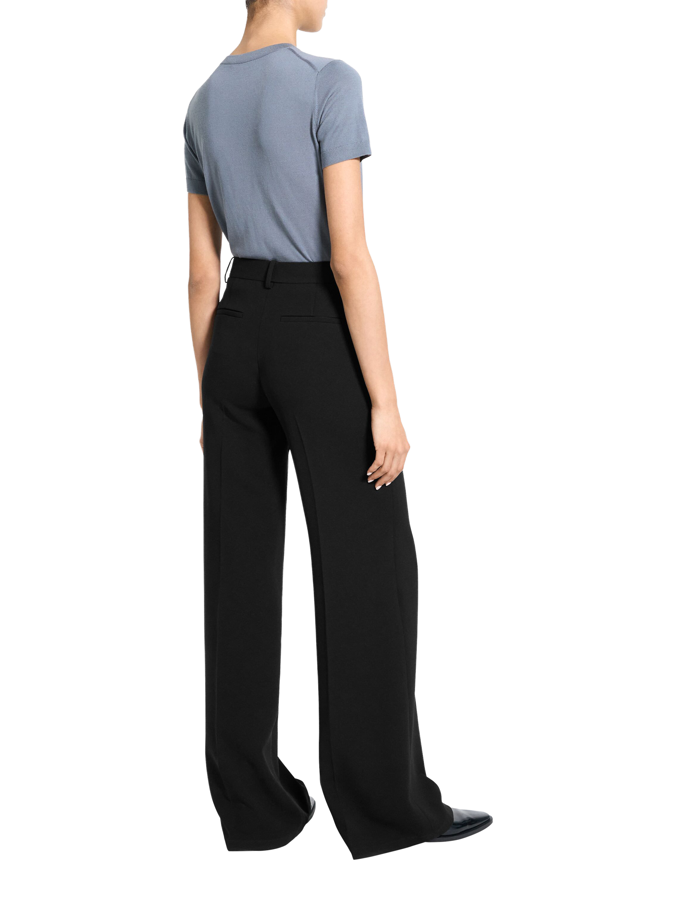 Product image 3 of 6, which shows Theory Fluid Crepe Flared Trousers, Black, 8