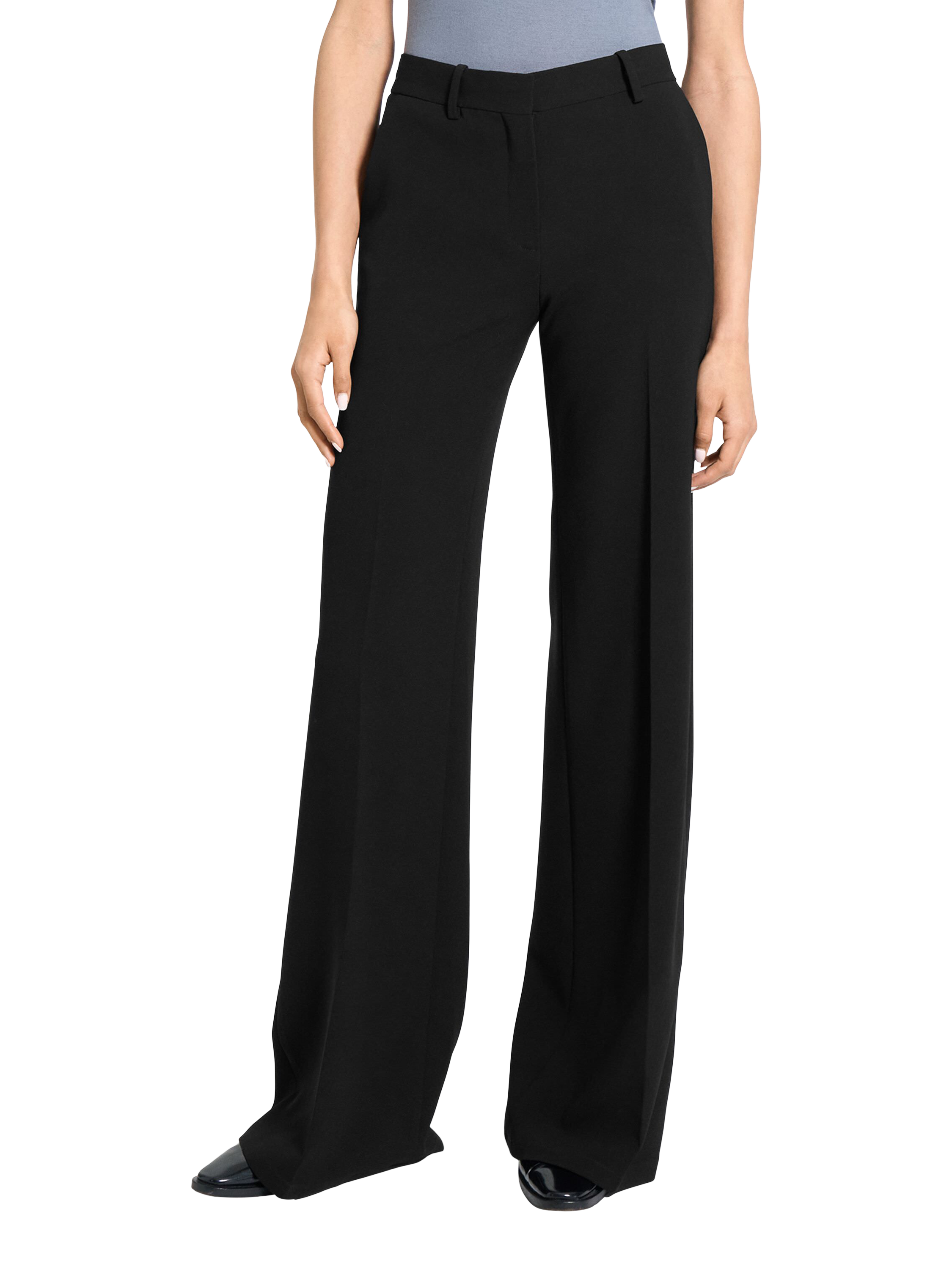 Product image 4 of 6, which shows Theory Fluid Crepe Flared Trousers, Black, 8