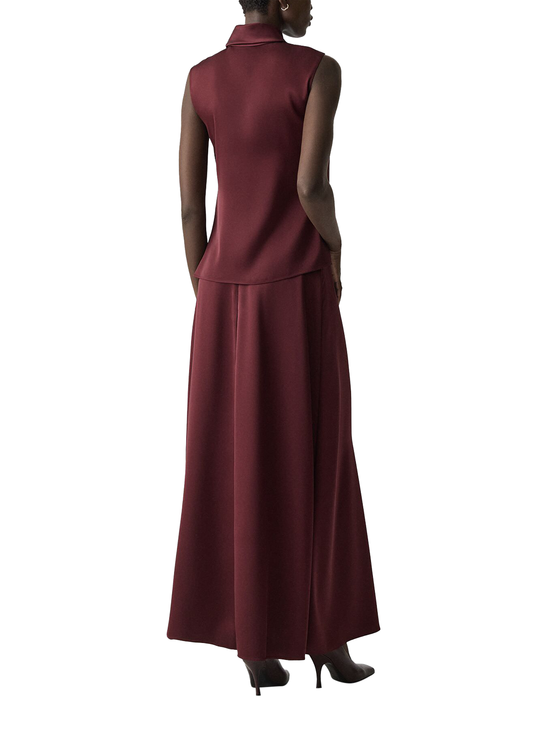 Product image 3 of 5, which shows Theory A-Line Satin Maxi Skirt, Burgundy, 8