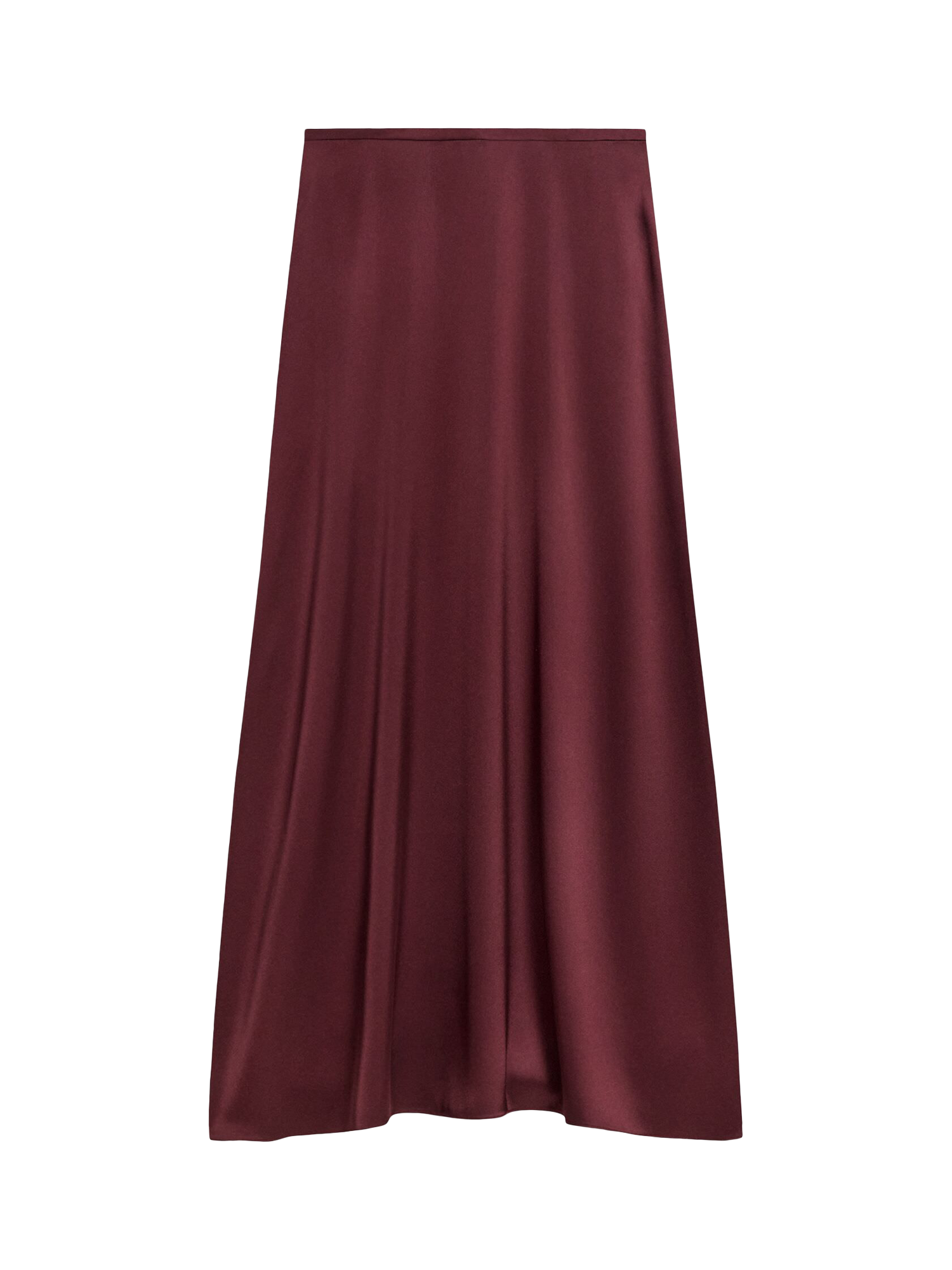 Product image 5 of 5, which shows Theory A-Line Satin Maxi Skirt, Burgundy, 8