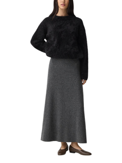 Theory A-Line Knitted Wool Rich Skirt, Charcoal, Charcoal