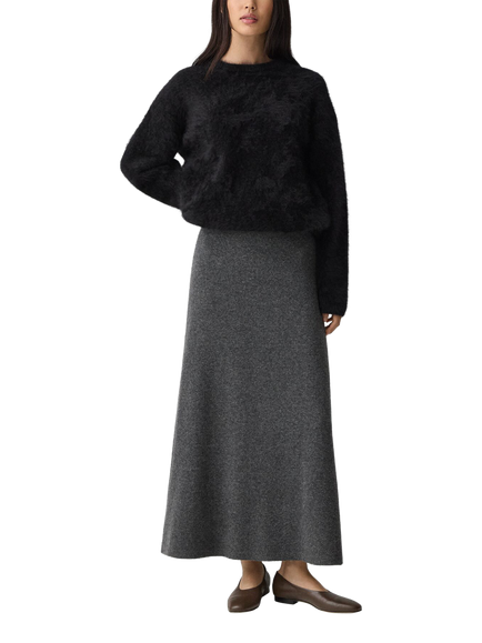 Theory A-Line Knitted Wool Rich Skirt, Charcoal, Charcoal