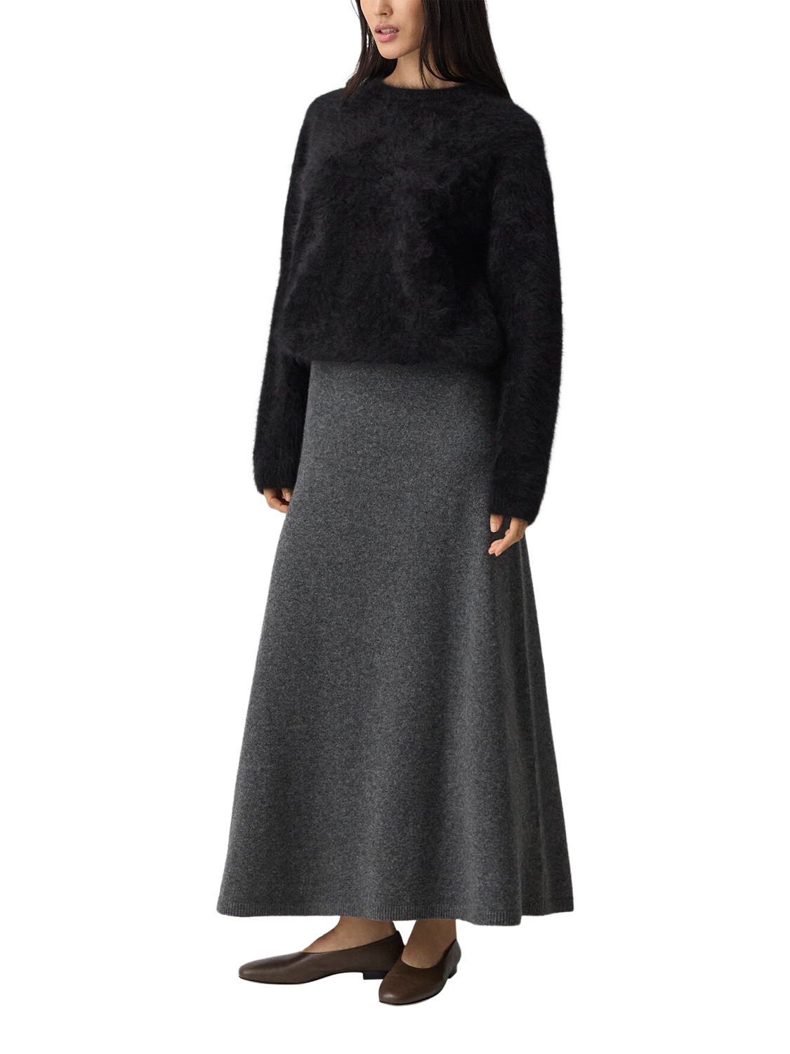 Product image 2 of 5, which shows Theory A-Line Knitted Wool Rich Skirt, Charcoal, S
