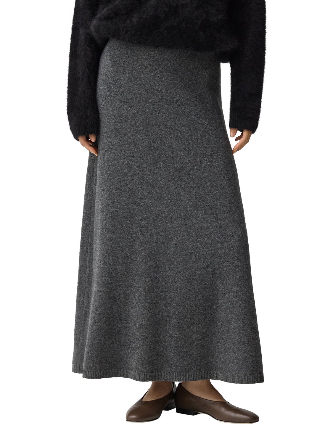 Product image 4 of 5, which shows Theory A-Line Knitted Wool Rich Skirt, Charcoal, S