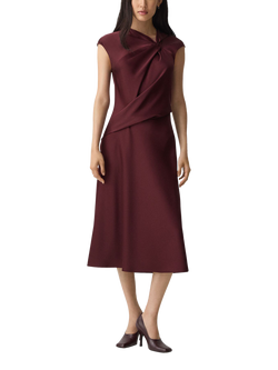 Theory Twist Bodice Satin Midi Dress, Burgundy, Burgundy