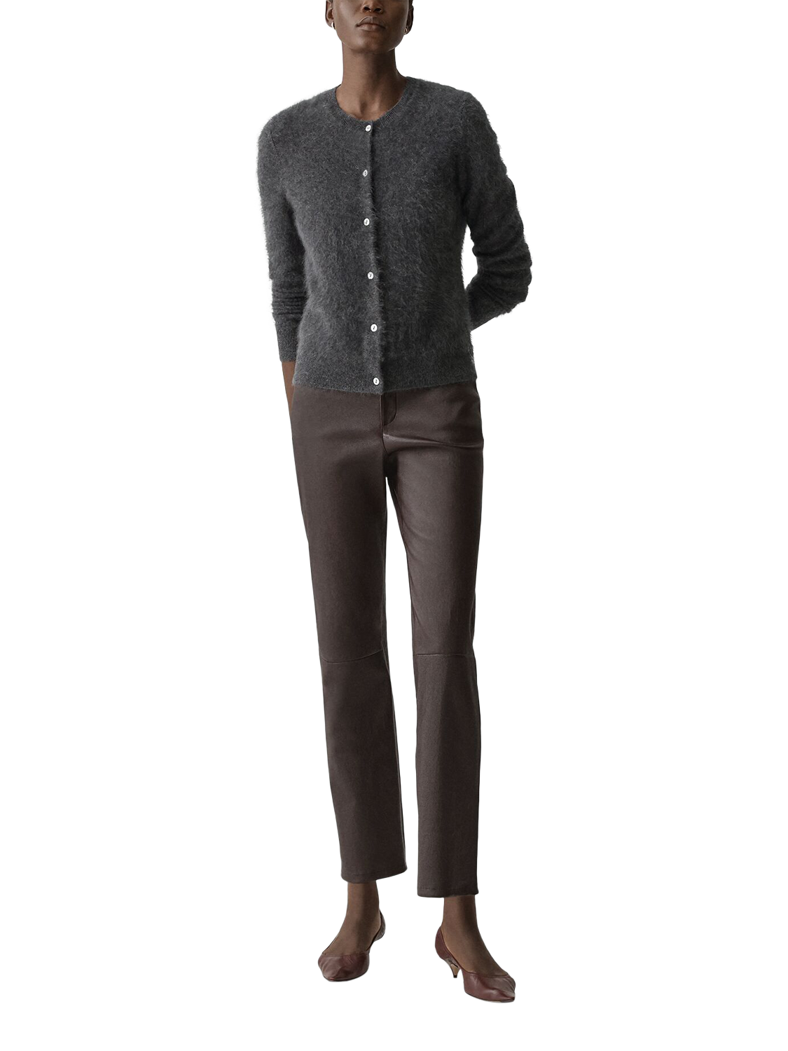 Product image 1 of 6, which shows Theory Brushed Cashmere Knit Cardigan, Grey, S