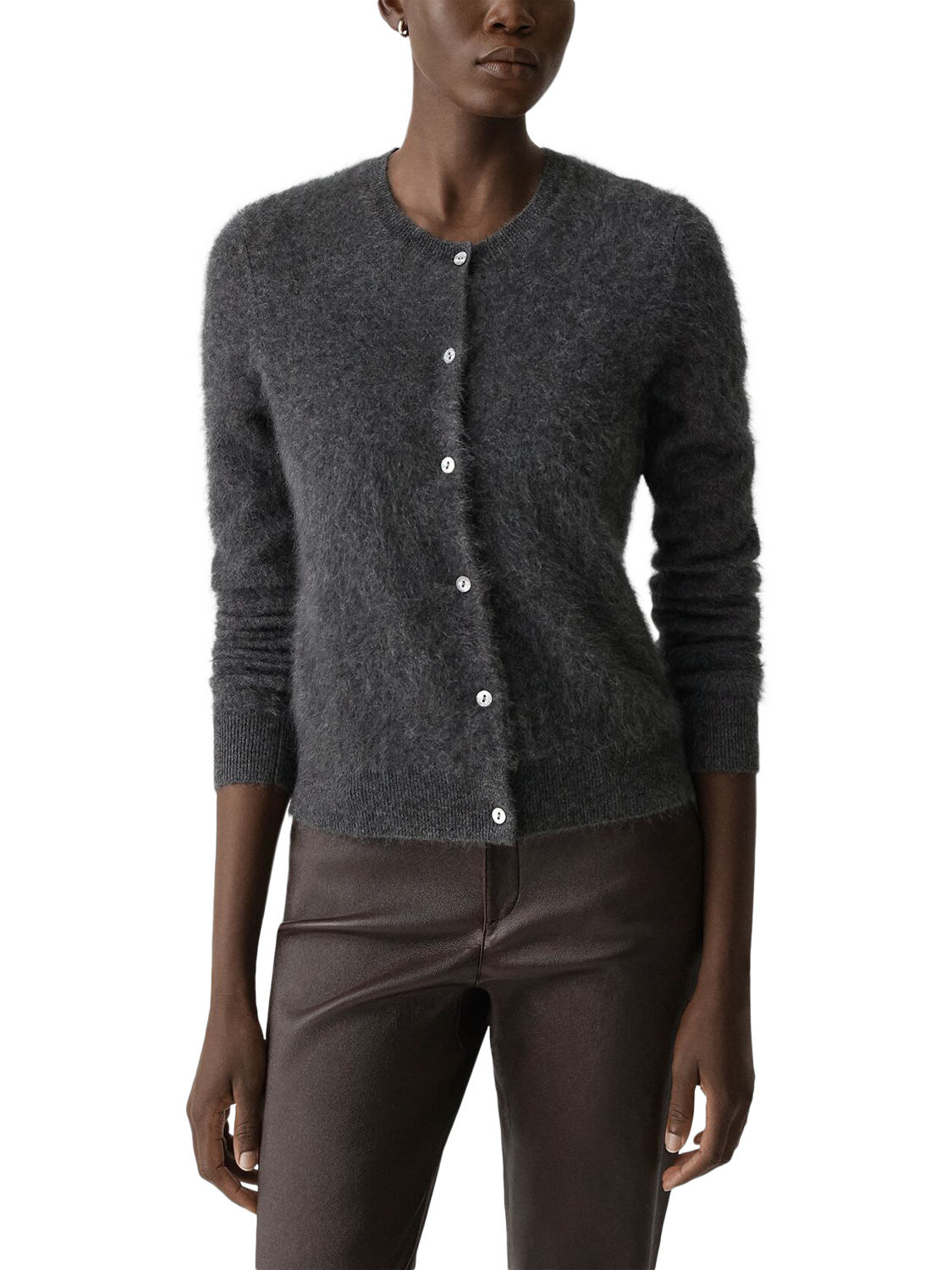 Product image 2 of 6, which shows Theory Brushed Cashmere Knit Cardigan, Grey, S