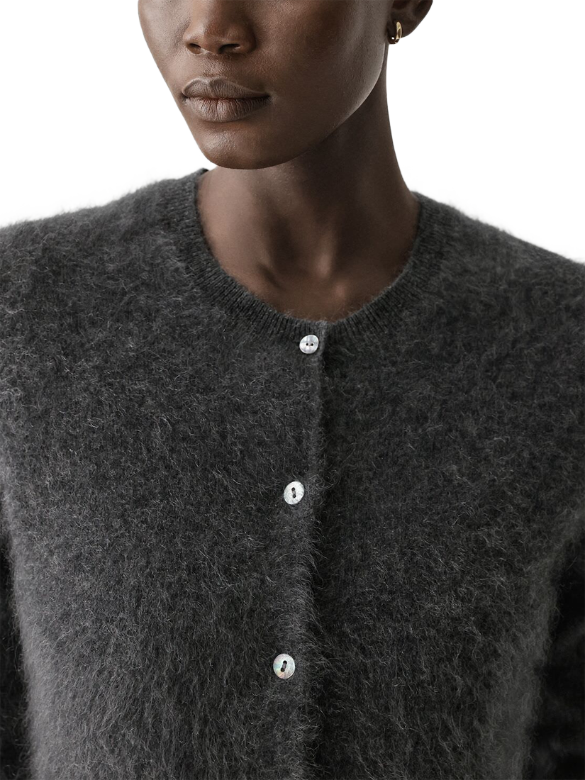 Product image 5 of 6, which shows Theory Brushed Cashmere Knit Cardigan, Grey, S