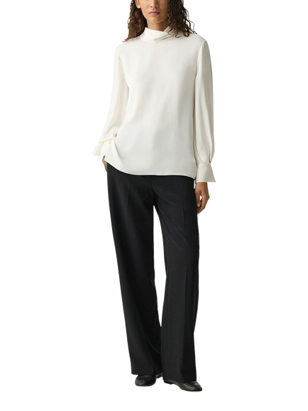 Theory Draped Tie Neck Pure Silk Georgette Top, Ivory, Ivory