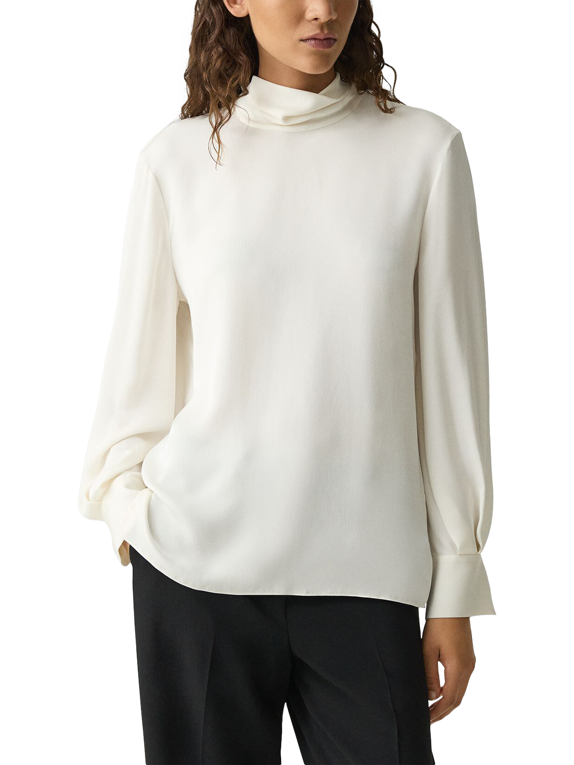 Product image 2 of 5, which shows Theory Draped Tie Neck Pure Silk Georgette Top, Ivory, S