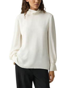 Theory Draped Tie Neck Pure Silk Georgette Top, Ivory - view 2, Ivory
