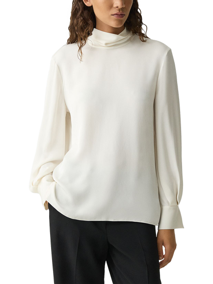 Theory Draped Tie Neck Pure Silk Georgette Top, Ivory - view 2, Ivory