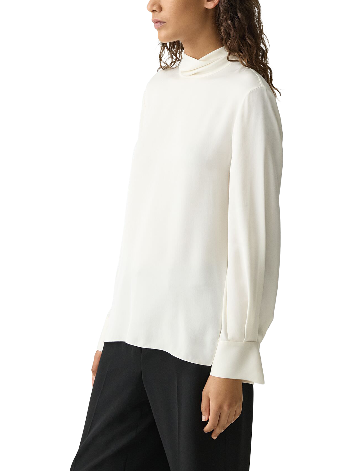 Product image 3 of 5, which shows Theory Draped Tie Neck Pure Silk Georgette Top, Ivory, S