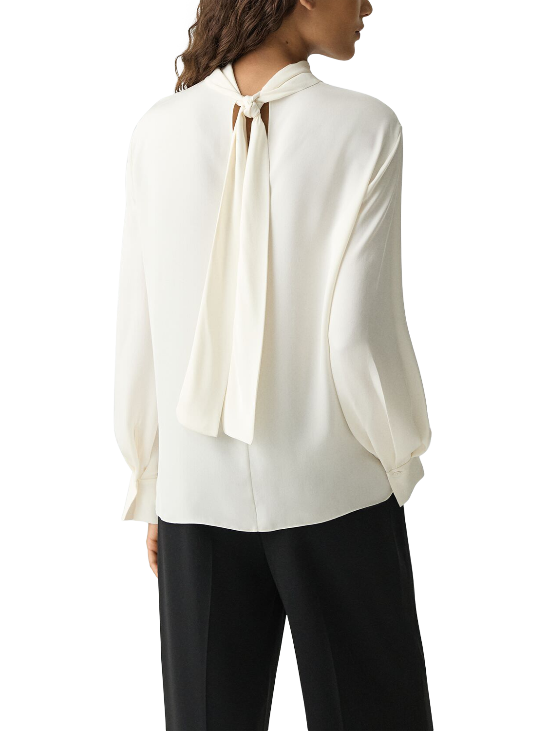 Product image 4 of 5, which shows Theory Draped Tie Neck Pure Silk Georgette Top, Ivory, S