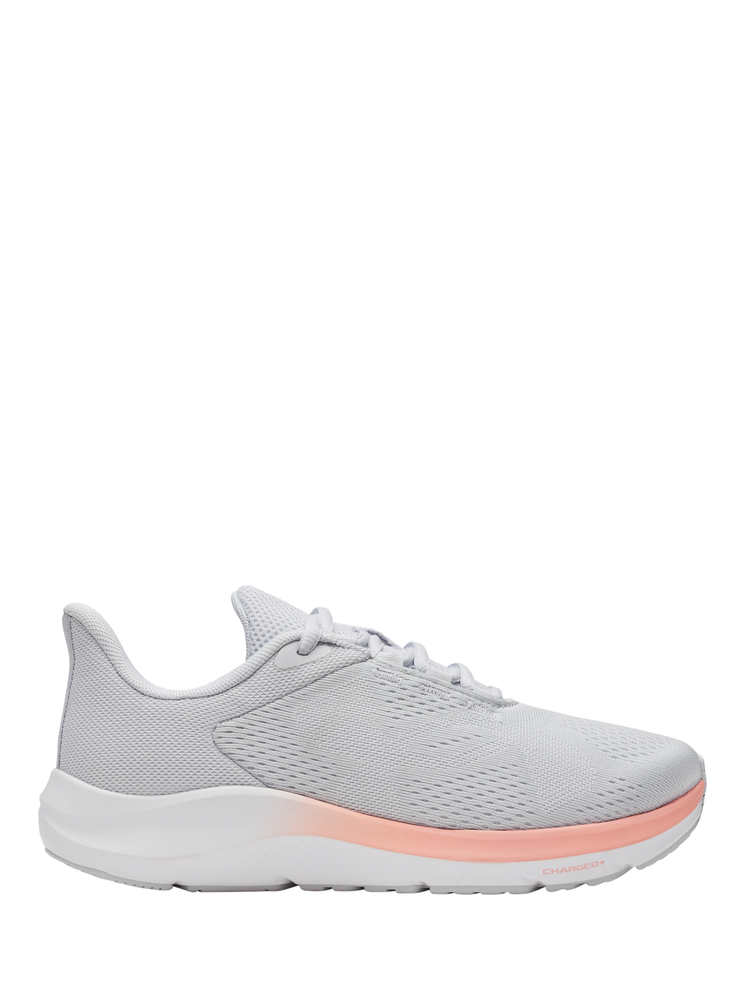 Product image 1 of 5, which shows Under Armour Women's Charged Trainers, Halo Gray/Posh Pink/Distant Gray, 4