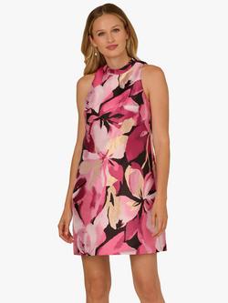 Adrianna Papell Floral A-Line Jacquard Dress, Pink/Multi, Pink/Multi